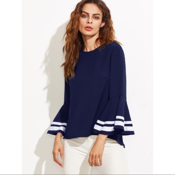 SALES ❗️Elegant Bell Sleeve keyhole Back Blouse - Picture 5 of 7